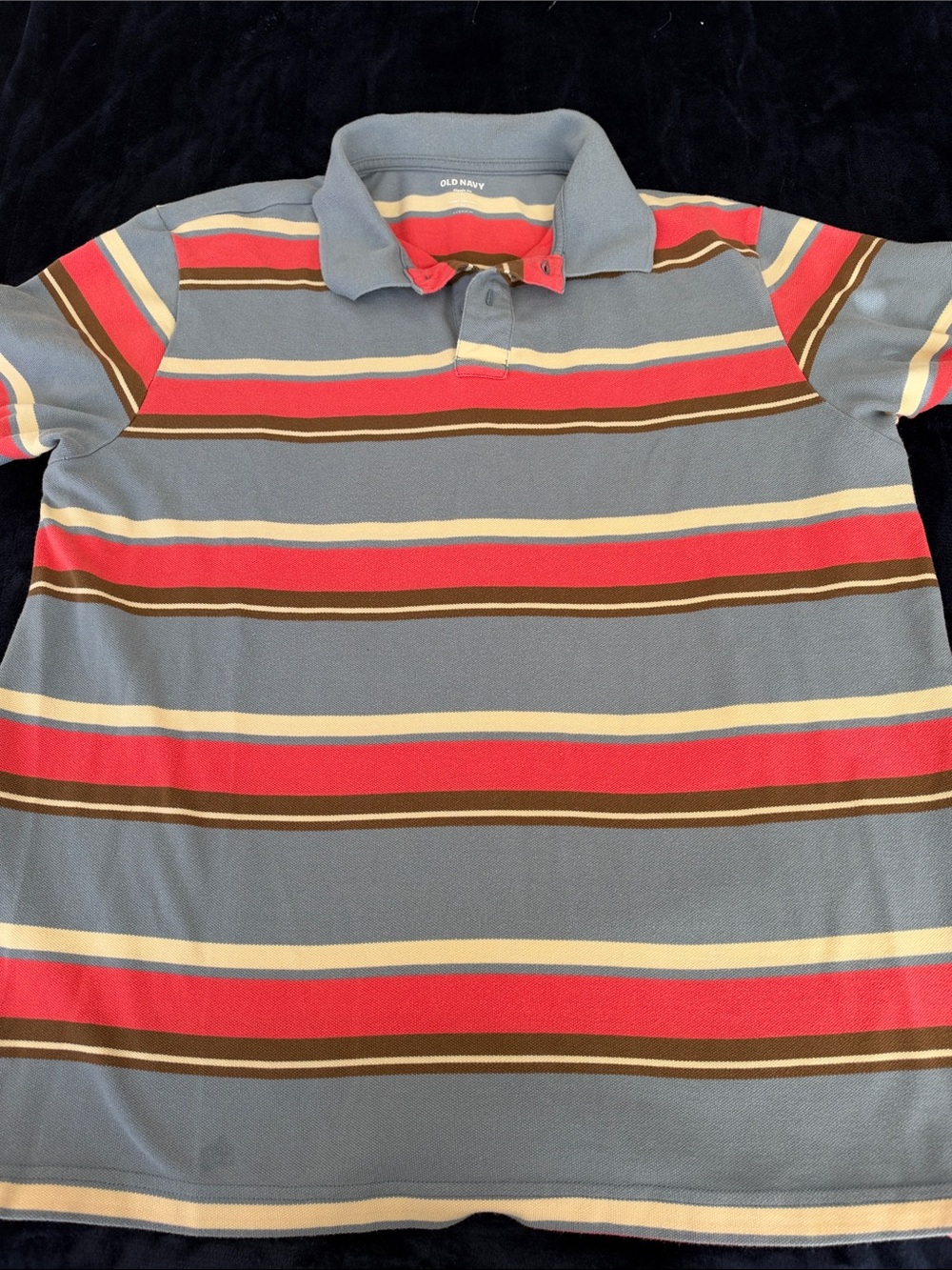 Old Navy Men’s Short-Sleeve Polo - Light Blue with Red, Brown & Cream Stripes